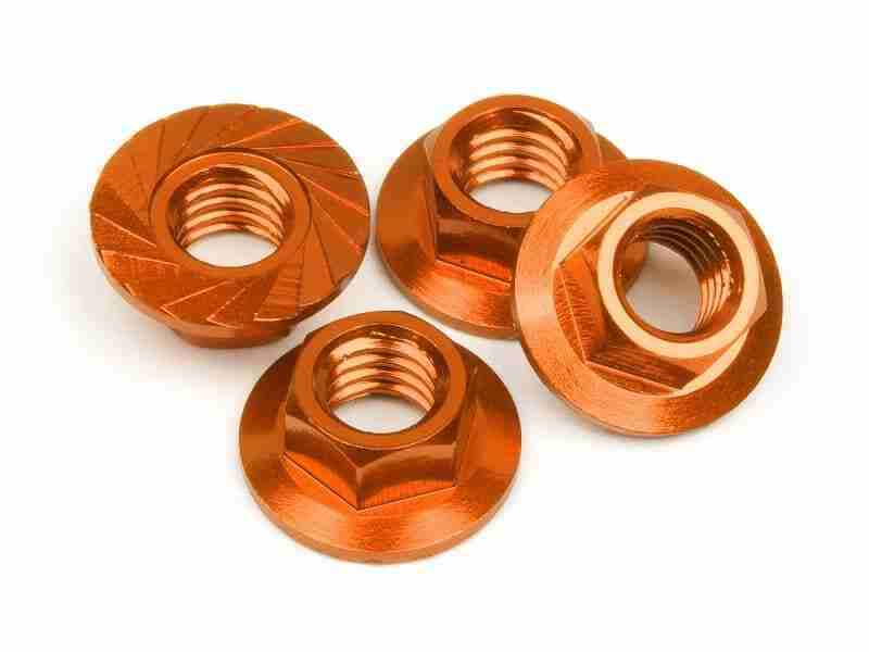 87267_87267_01p_800_600 HPI 87267 Serrated Flange Nut M4 (Orange/4Pcs)
