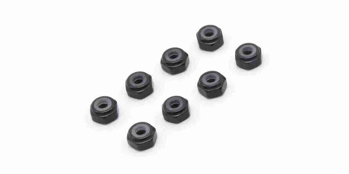 K.MZW128BK Kyosho Mini-Z M2 Nyloc Alu Wheel Nut (8) Black