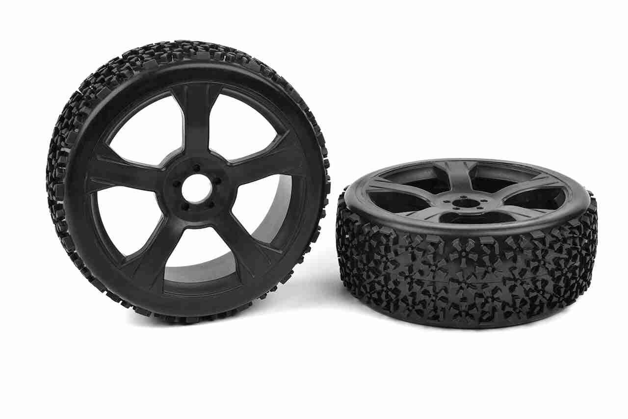 Team Corally 1/8 Buggy Tires Ninja Low Profile Glued on Black Rims 1 pair Team Corally 1/8 Buggy Tires Ninja Low Profile Glued on Black Rims 1 pair