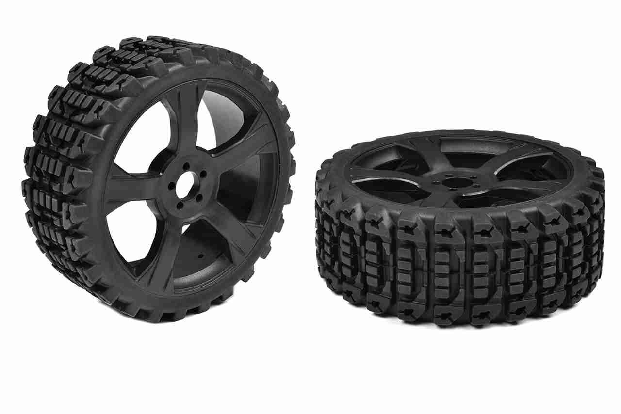 Team Corally 1/8 Buggy Tires Xprit Low Profile Glued on Black Rims 1 Pair Team Corally 1/8 Buggy Tires Xprit Low Profile Glued on Black Rims 1 Pair