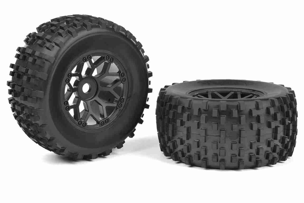Team Corally 1/8 MT Tires Gripper Glued on BBS Rims Black 1 Pair Team Corally 1/8 MT Tires Gripper Glued on BBS Rims Black 1 Pair