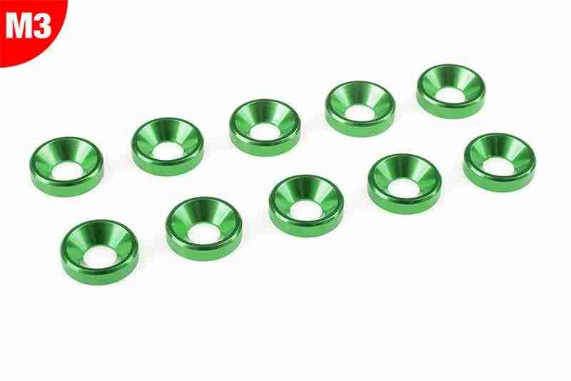 Team Corally Aluminium Washer for M3 Flat Head Screws OD=8mm Green 10 pcs Team Corally Aluminium Washer for M3 Flat Head Screws OD=8mm Green 10 pcs