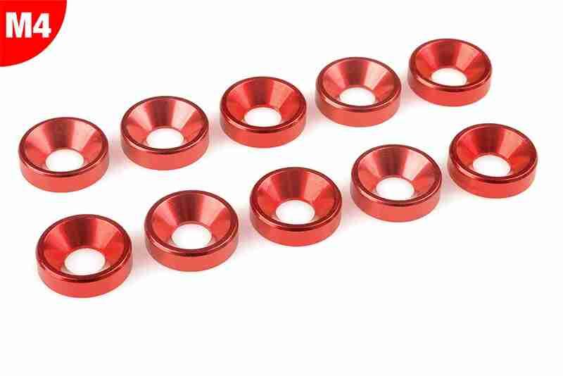 Team Corally Aluminium Washer for M4 Flat Head Screws OD=10mm Red 10 pcs Team Corally Aluminium Washer for M4 Flat Head Screws OD=10mm Red 10 pcs