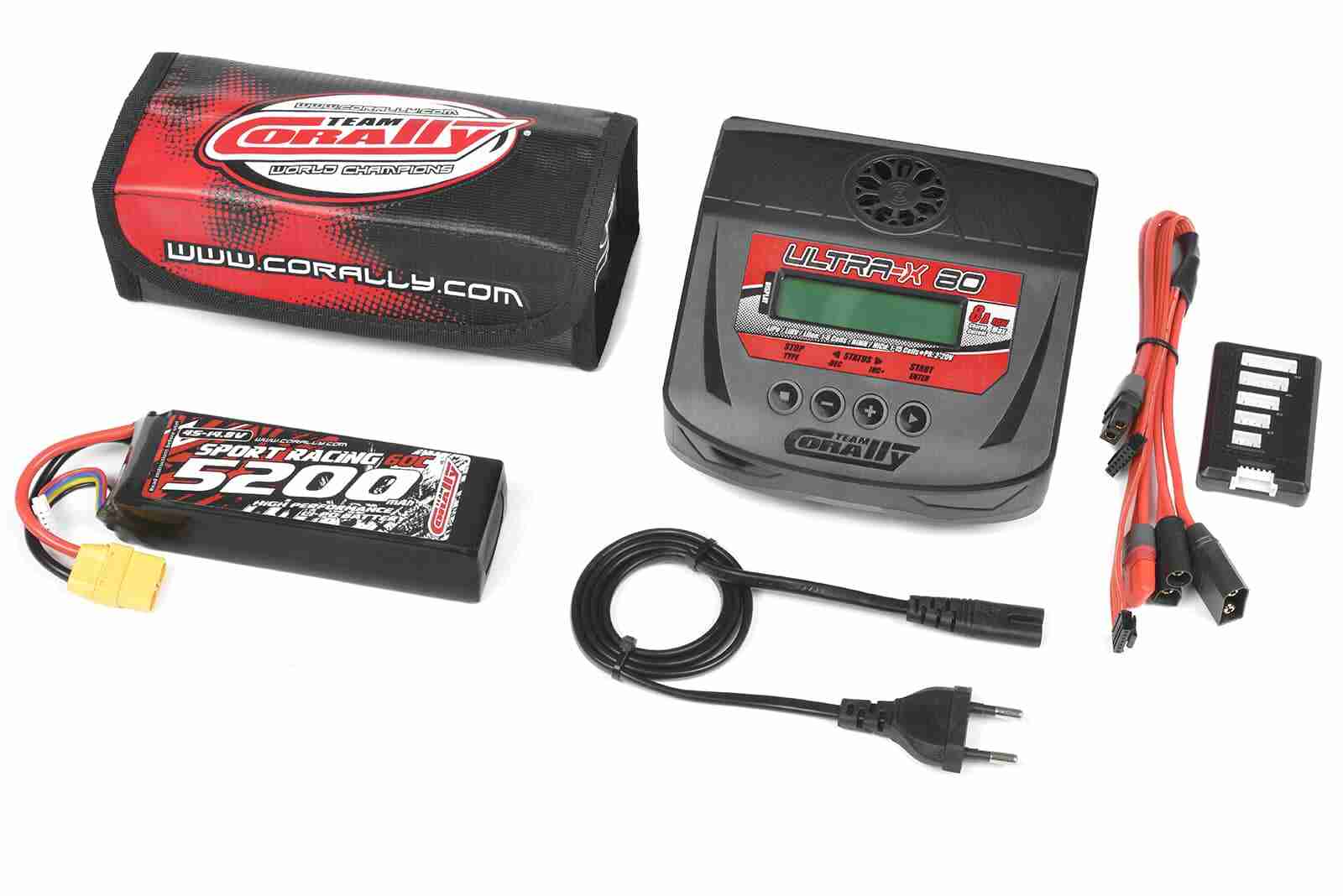 Team Corally Energy Pack Lipo 60C 5200MAH 4S XT-90 Semi-Soft Case + Ultra-X 80 1-6S AC/DC Charger + Lipo Safety Bag + Charge-Balance Lead Team Corally Energy Pack Lipo 60C 5200MAH 4S XT-90 Semi-Soft Case + Ultra-X 80 1-6S AC/DC Charger + Lipo Safety Bag + Charge-Balance Lead