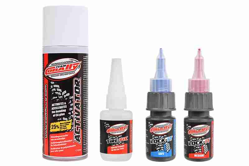 Team Corally Glue Set Tire Glue 20g Activator 200ml Lock-it Soft Lock-it Medium Team Corally Glue Set Tire Glue 20g Activator 200ml Lock-it Soft Lock-it Medium