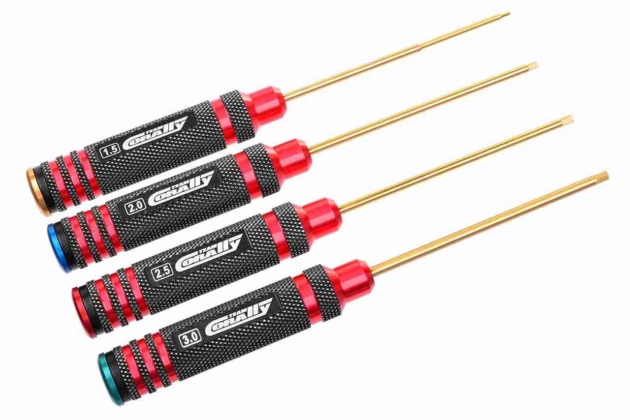 Team Corally Pro Hex Tool Set Ti-Ni Coated 1.5 / 2.0 / 2.5 / 3.0 mm 4 pcs Team Corally Pro Hex Tool Set Ti-Ni Coated 1.5 / 2.0 / 2.5 / 3.0 mm 4 pcs