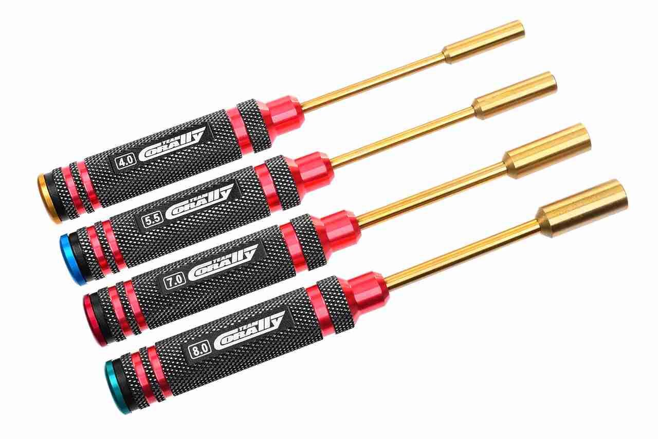 Team Corally Pro Nut Driver Set Ti-Ni Coated 4.0 / 5.5 / 7.0 / 8.0 mm 4 pcs Team Corally Pro Nut Driver Set Ti-Ni Coated 4.0 / 5.5 / 7.0 / 8.0 mm 4 pcs