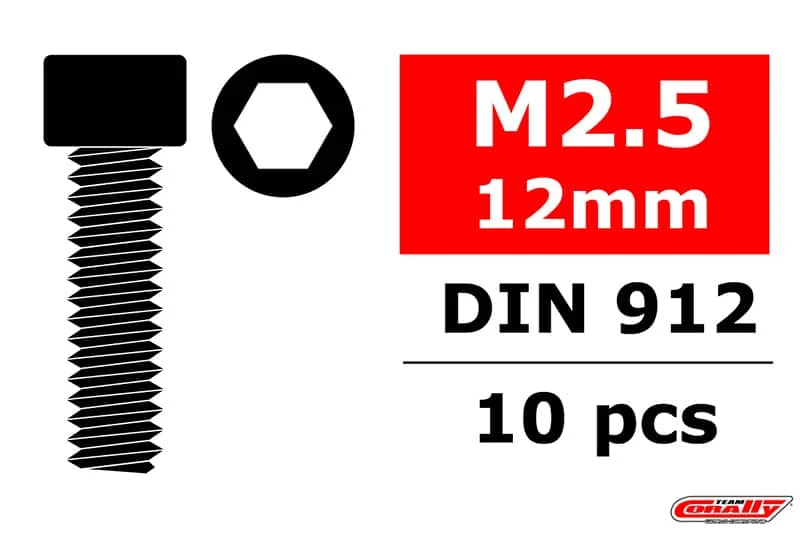 Team Corally Steel Screws M2.5 x 12mm Hex Socket Head 10 pcs Team Corally Steel Screws M2.5 x 12mm Hex Socket Head 10 pcs
