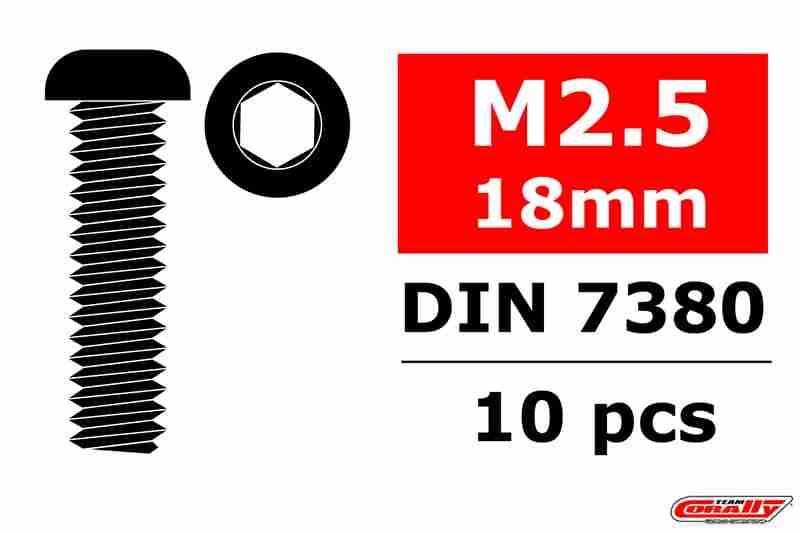 Team Corally Steel Screws M2.5 x 18mm Hex Button Head 10 pcs Team Corally Steel Screws M2.5 x 18mm Hex Button Head 10 pcs