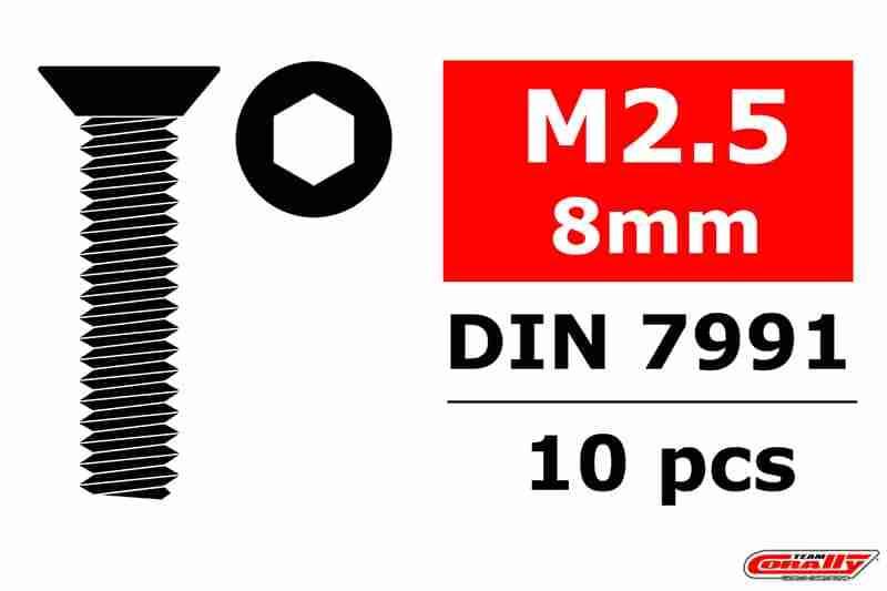 Team Corally Steel Screws M2.5 x 8mm Hex Flat Head 10 pcs Team Corally Steel Screws M2.5 x 8mm Hex Flat Head 10 pcs