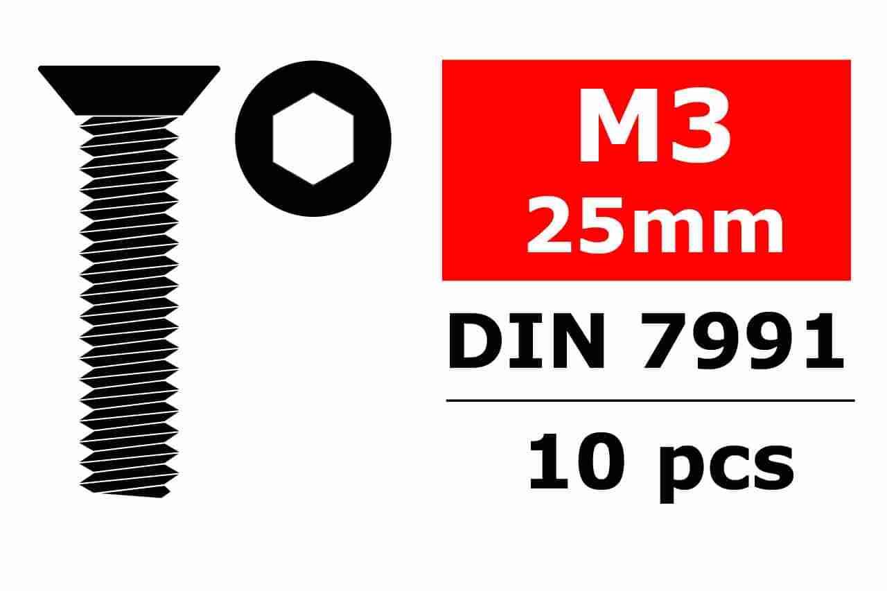Team Corally Steel Screws M3 x 25mm Hex Flat Head 10 pcs Team Corally Steel Screws M3 x 25mm Hex Flat Head 10 pcs