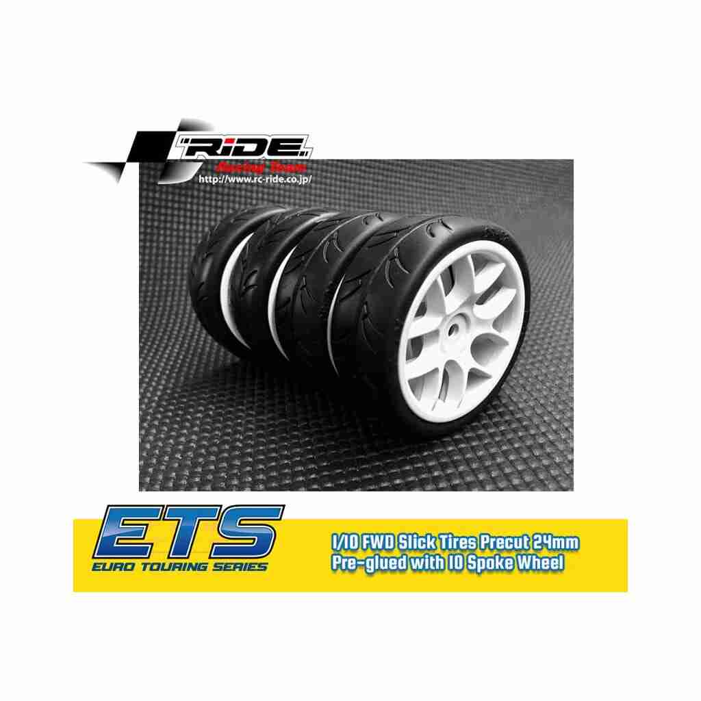 ri-26072_1 Ride 1/10 Slick Tyres Preglued 10 Spoke Wheel